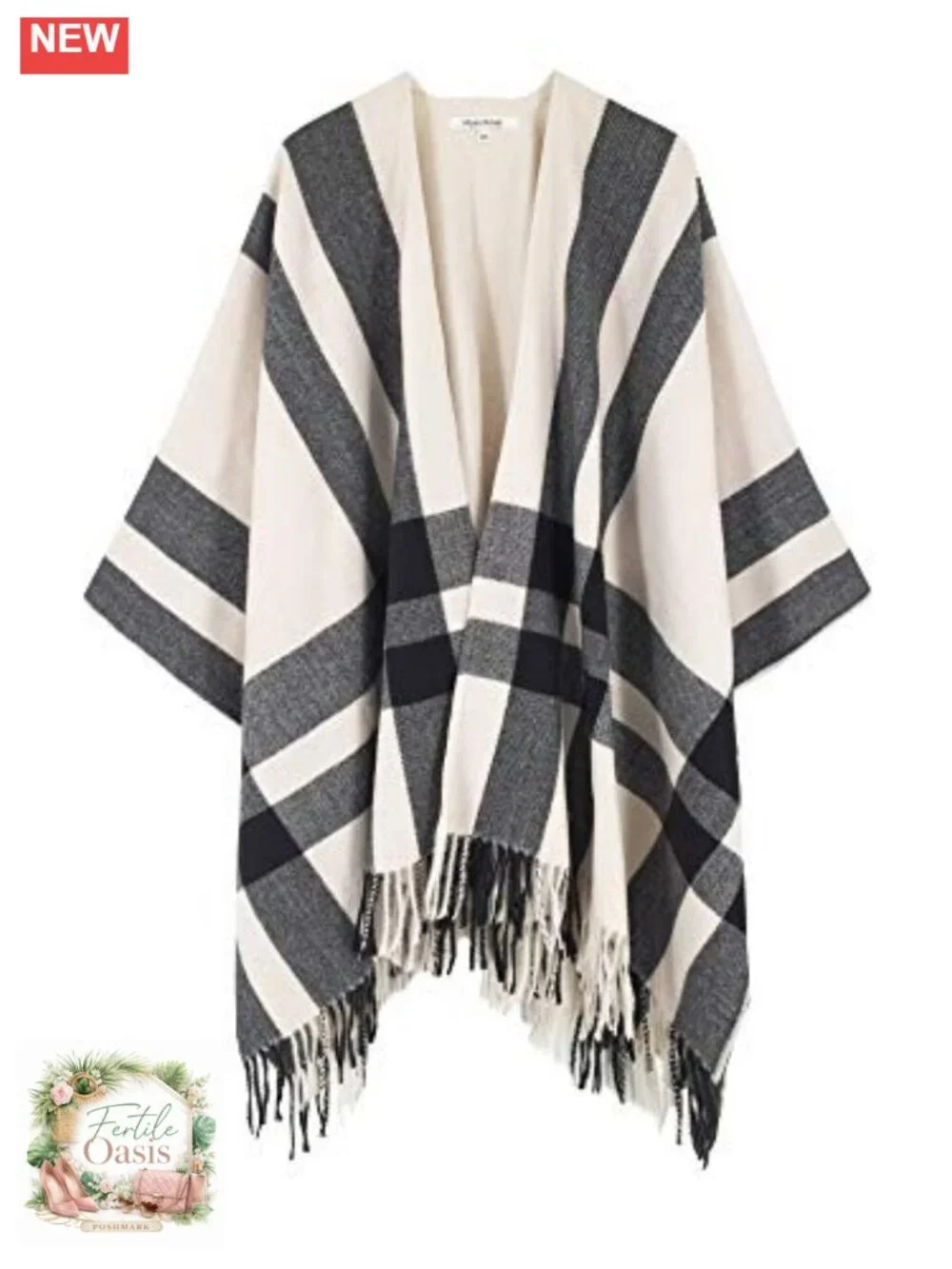 Plaid Shawl Wrap Poncho Cape Open Front Faux Wrap Winter Fall